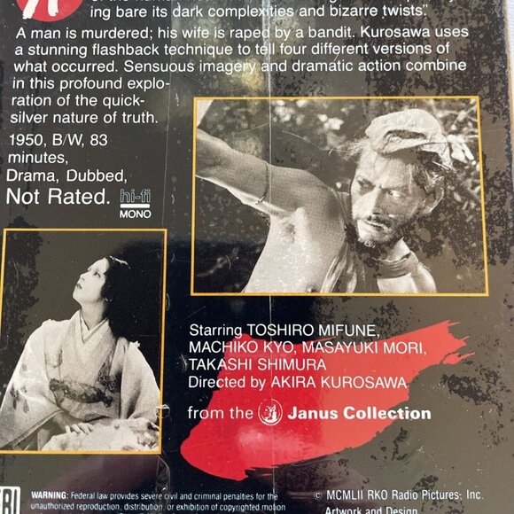 Rashomon VHS Sealed Academy Award-Winning Film Akira Kurosawa Hi-Fi Mono Janus C - Picture 12 of 14